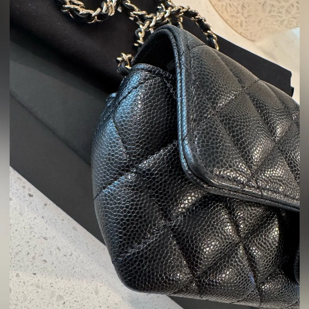 CHANEL classic black caviar and gold hardware sunglasses case crossbody bag